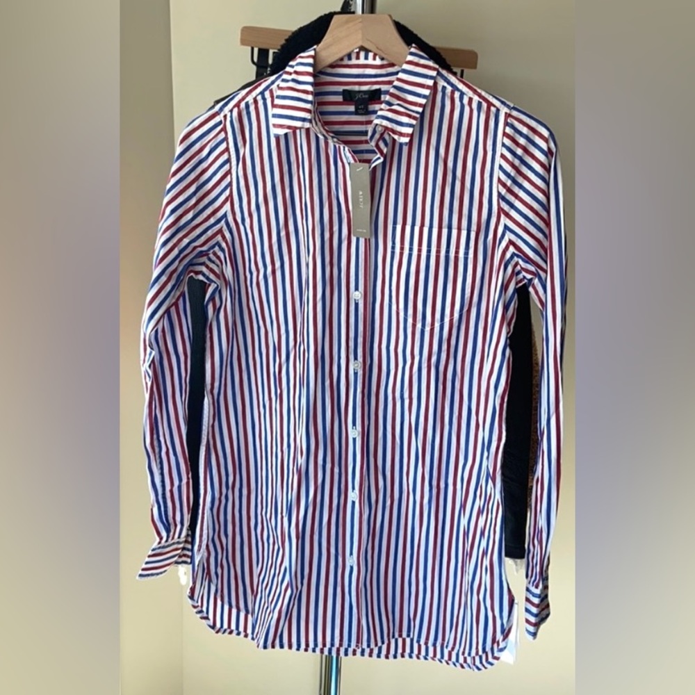 J Crew H7036 NWT Size Woman's 4T Classic Fit Burgundy / Wisteria Striped Shirt